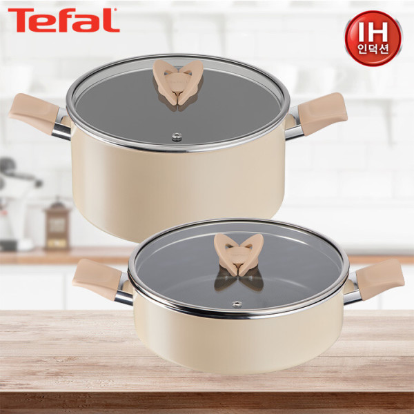[테팔] 냄비 인덕션 블라썸 베이지 냄비세트(양수24cm+전골24cm)