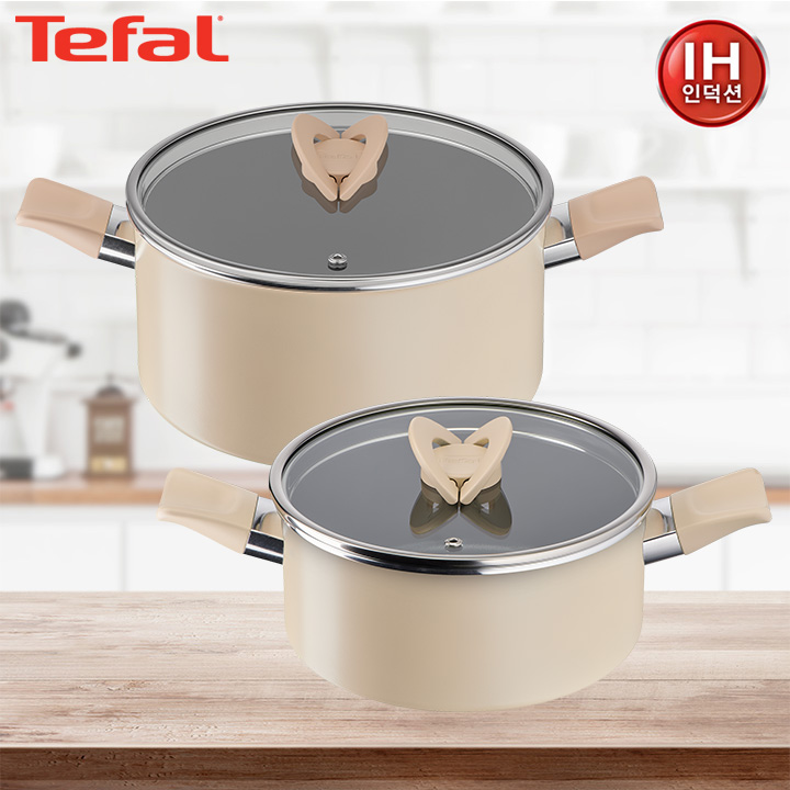 [테팔] 냄비 인덕션 블라썸 베이지 냄비세트(양수20cm+24cm)