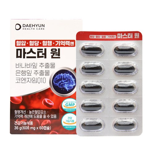 혈압 혈당 혈행 기억력엔 마스터 원 바나바잎 은행잎 코엔자임 Q10 60정(2026-09-02)