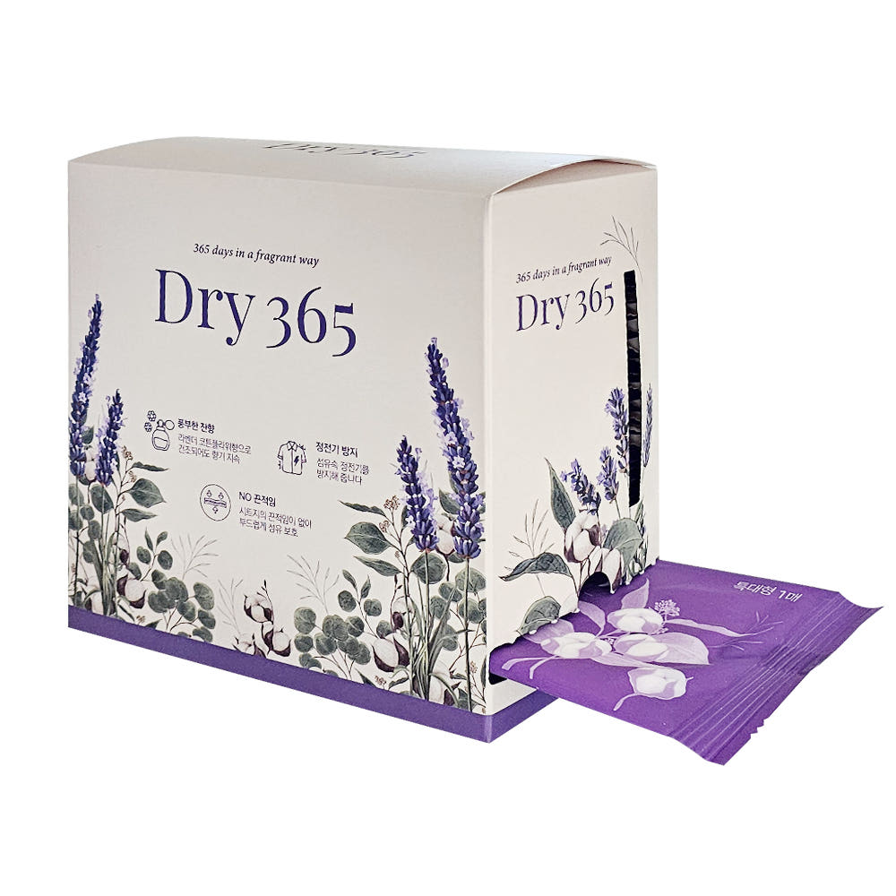 Dry365 건조기 섬유유연제 향기시트 특대형 40매 라벤더코튼플라워향